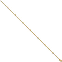14K Yellow Gold 9" Anklet with 1/6 Carat Bezel-Set Diamonds - 7 Stations by Oro Pregiato
