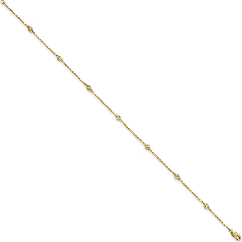 14K Yellow Gold 9" Anklet with 1/6 Carat Bezel-Set Diamonds - 7 Stations by Oro Pregiato