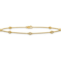 14K Yellow Gold 9" Anklet with 1/6 Carat Bezel-Set Diamonds - 7 Stations by Oro Pregiato