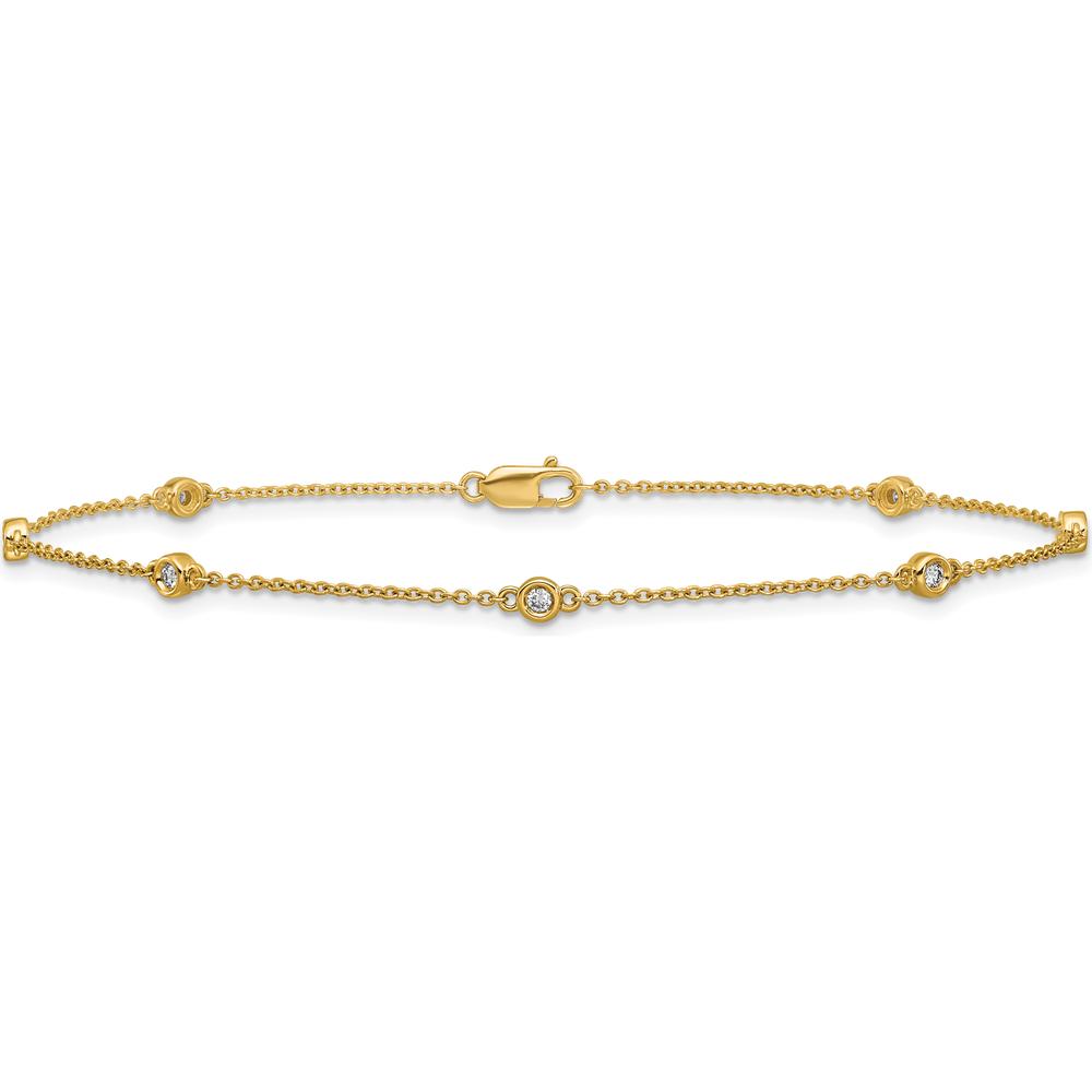 14K Yellow Gold 9" Anklet with 1/6 Carat Bezel-Set Diamonds - 7 Stations by Oro Pregiato
