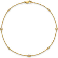 14K Yellow Gold 9" Anklet with 1/6 Carat Bezel-Set Diamonds - 7 Stations by Oro Pregiato