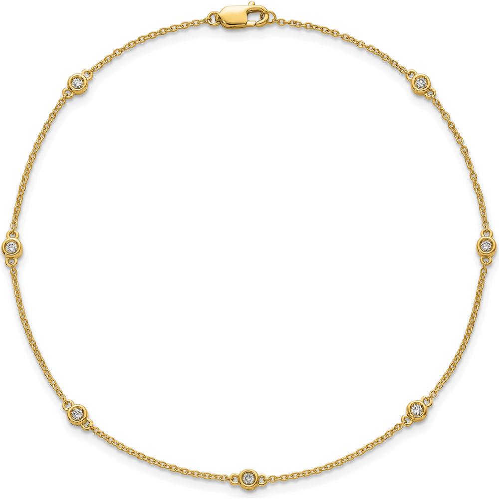 14K Yellow Gold 9" Anklet with 1/6 Carat Bezel-Set Diamonds - 7 Stations by Oro Pregiato