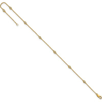 14K Yellow Gold 9" Anklet with 1/6 Carat Bezel-Set Diamonds - 7 Stations by Oro Pregiato