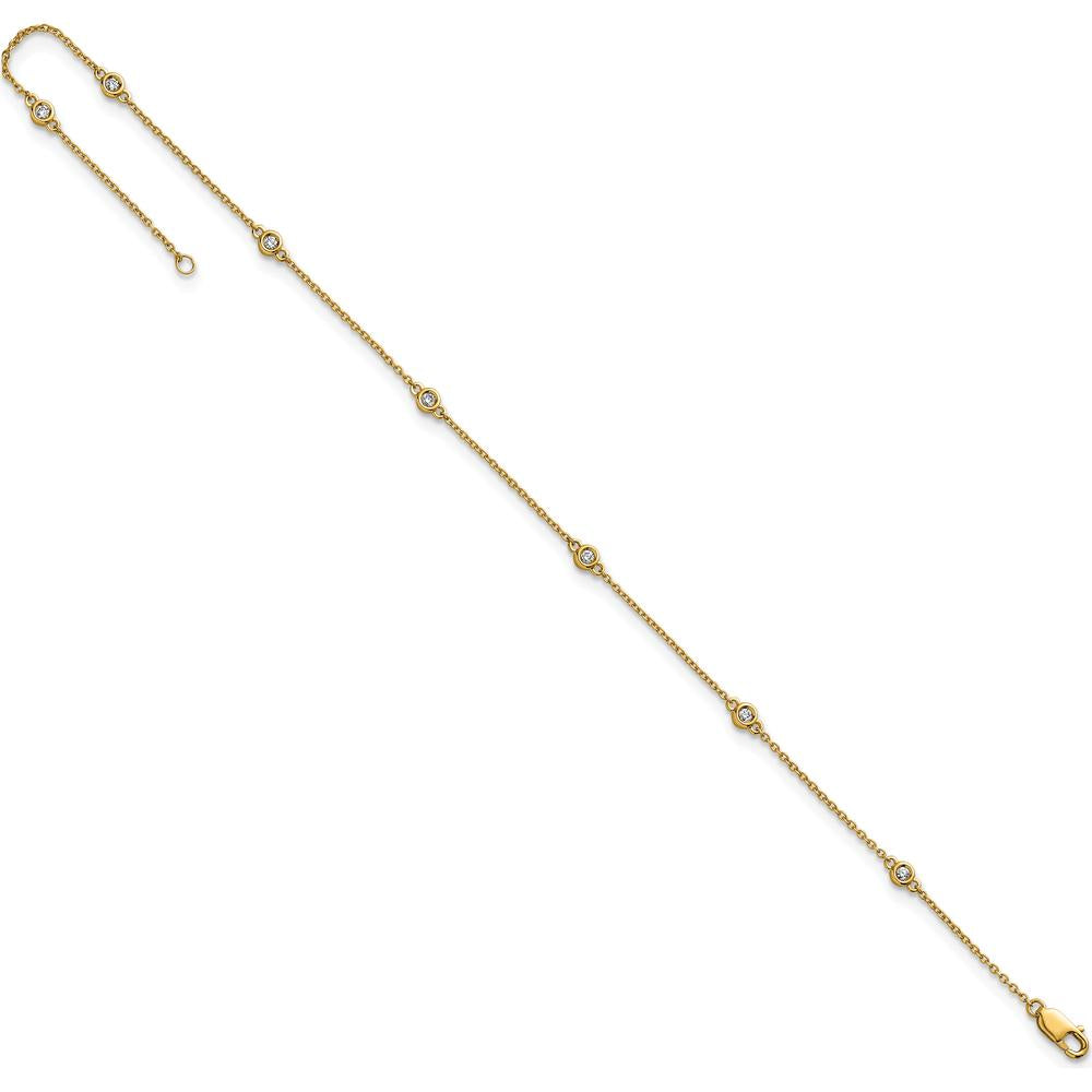 14K Yellow Gold 9" Anklet with 1/6 Carat Bezel-Set Diamonds - 7 Stations by Oro Pregiato