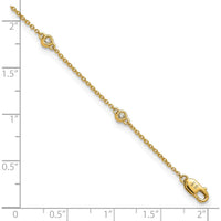 14K Yellow Gold 9" Anklet with 1/6 Carat Bezel-Set Diamonds - 7 Stations by Oro Pregiato