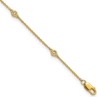 14K Yellow Gold 9" Anklet with 1/8 Carat Bezel-Set Diamond Stations by Oro Pregiato