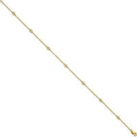 14K Yellow Gold 9" Anklet with 1/8 Carat Bezel-Set Diamond Stations by Oro Pregiato