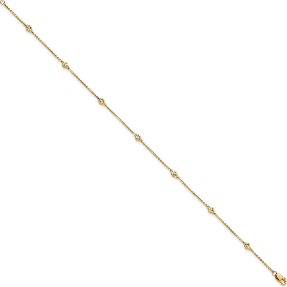 14K Yellow Gold 9" Anklet with 1/8 Carat Bezel-Set Diamond Stations by Oro Pregiato