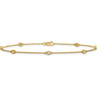 14K Yellow Gold 9" Anklet with 1/8 Carat Bezel-Set Diamond Stations by Oro Pregiato