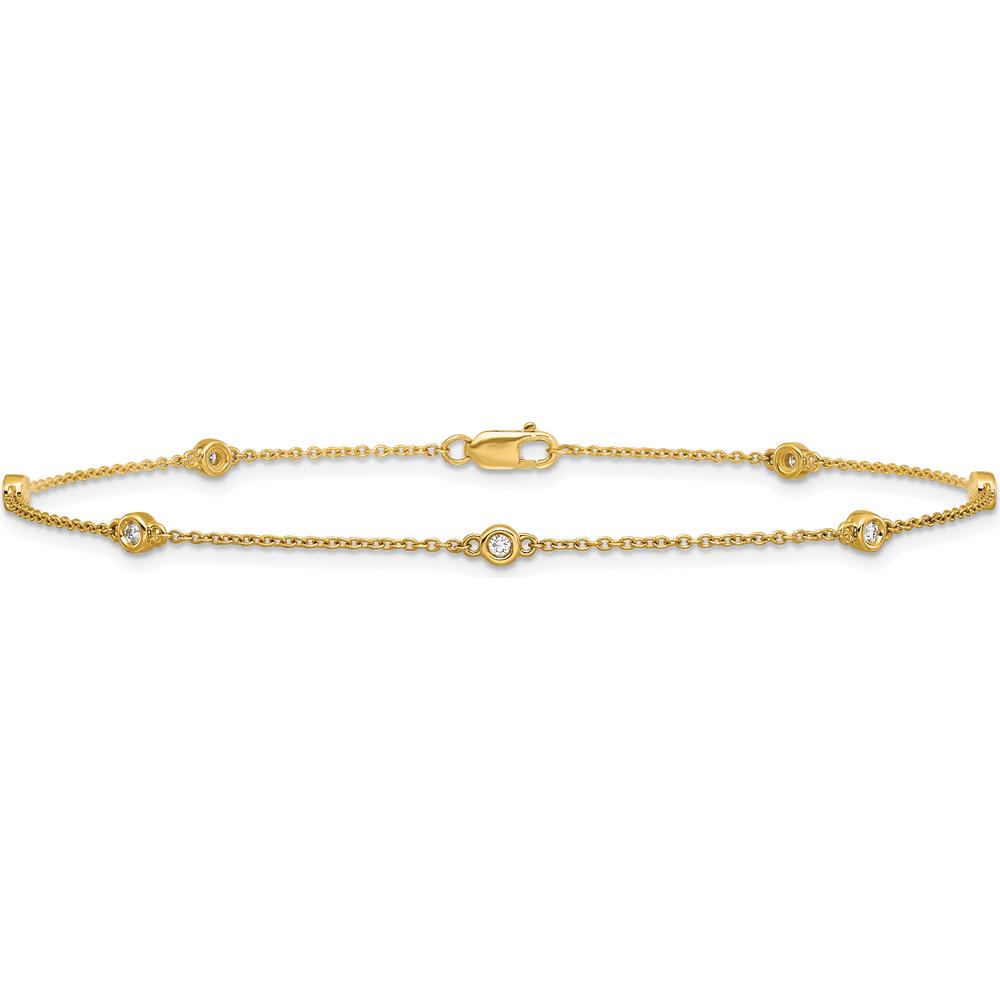 14K Yellow Gold 9" Anklet with 1/8 Carat Bezel-Set Diamond Stations by Oro Pregiato