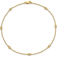 14K Yellow Gold 9" Anklet with 1/8 Carat Bezel-Set Diamond Stations by Oro Pregiato