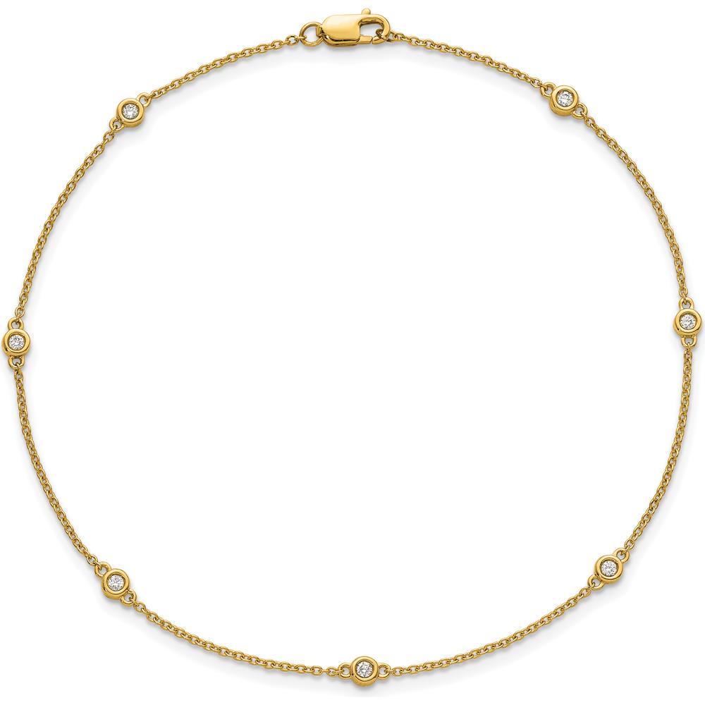 14K Yellow Gold 9" Anklet with 1/8 Carat Bezel-Set Diamond Stations by Oro Pregiato