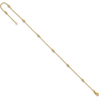 14K Yellow Gold 9" Anklet with 1/8 Carat Bezel-Set Diamond Stations by Oro Pregiato