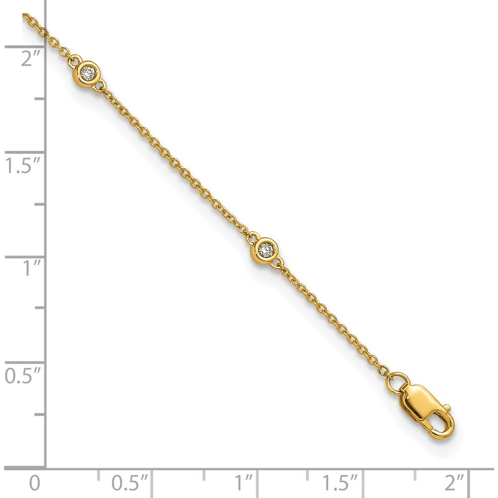 14K Yellow Gold 9" Anklet with 1/8 Carat Bezel-Set Diamond Stations by Oro Pregiato