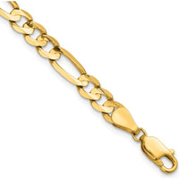 14K Yellow Gold 9" Concave Open Figaro Chain Bracelet - 5.5mm Width by Oro Pregiato