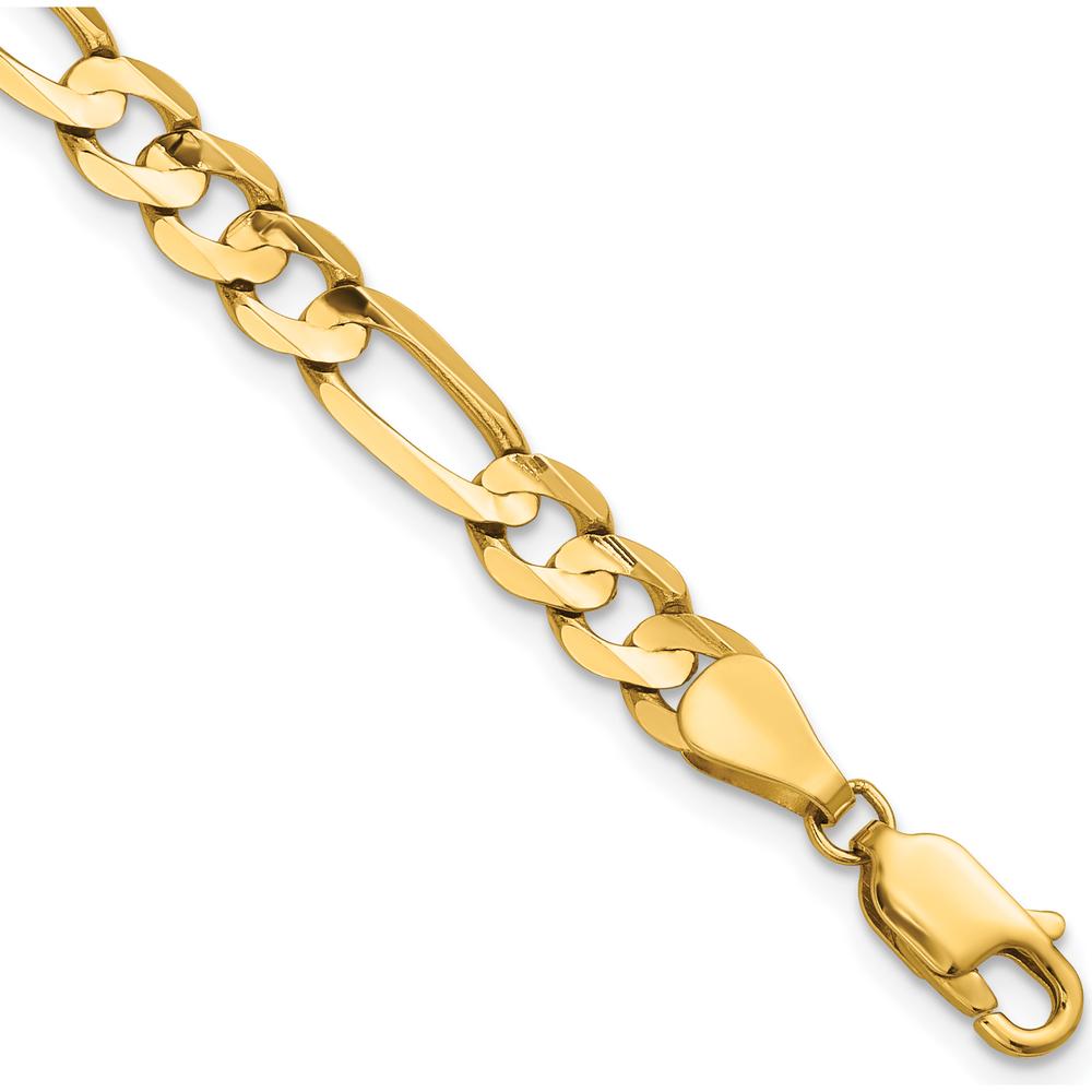 14K Yellow Gold 9" Concave Open Figaro Chain Bracelet - 5.5mm Width by Oro Pregiato