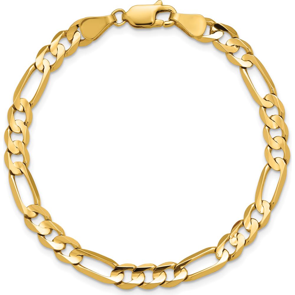 14K Yellow Gold 9" Concave Open Figaro Chain Bracelet - 5.5mm Width by Oro Pregiato
