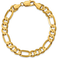 14K Yellow Gold 9" Concave Open Figaro Chain Bracelet with Lobster Clasp by Oro Pregiato