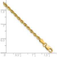 14K Yellow Gold 9" Diamond-Cut Rope Anklet with Lobster Clasp