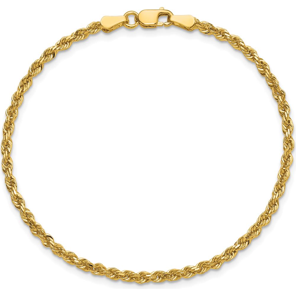 14K Yellow Gold 9" Diamond-Cut Rope Anklet with Lobster Clasp