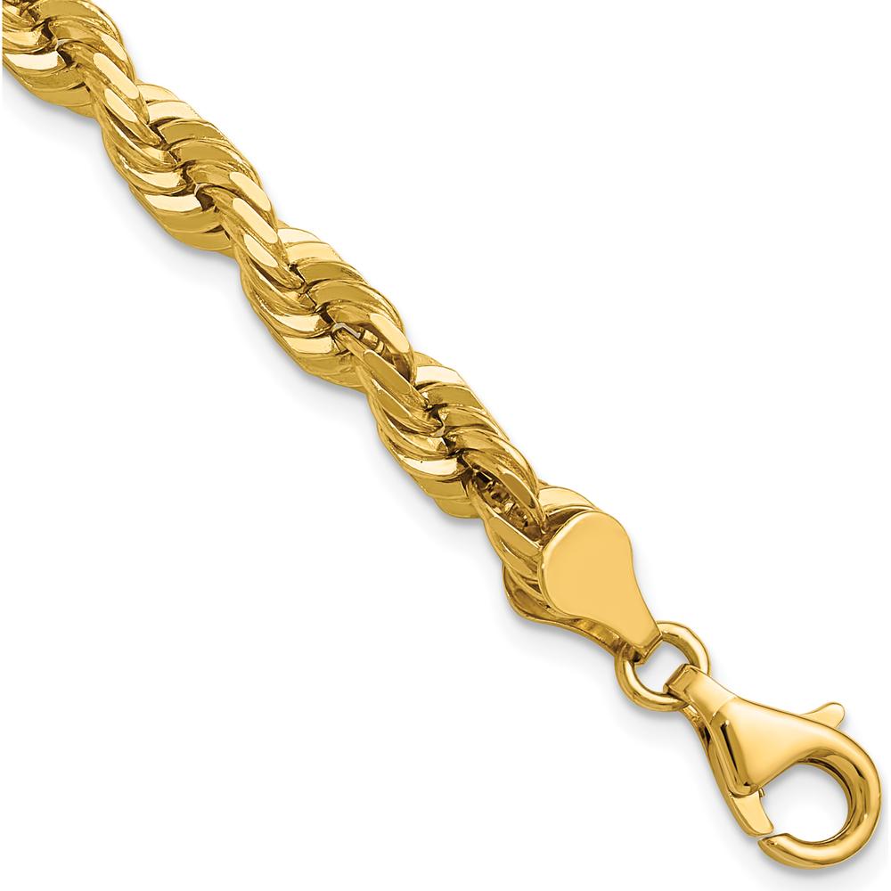 14K Yellow Gold 9" Diamond-Cut Rope Chain Bracelet with Fancy Lobster Clasp - 5.5mm Width