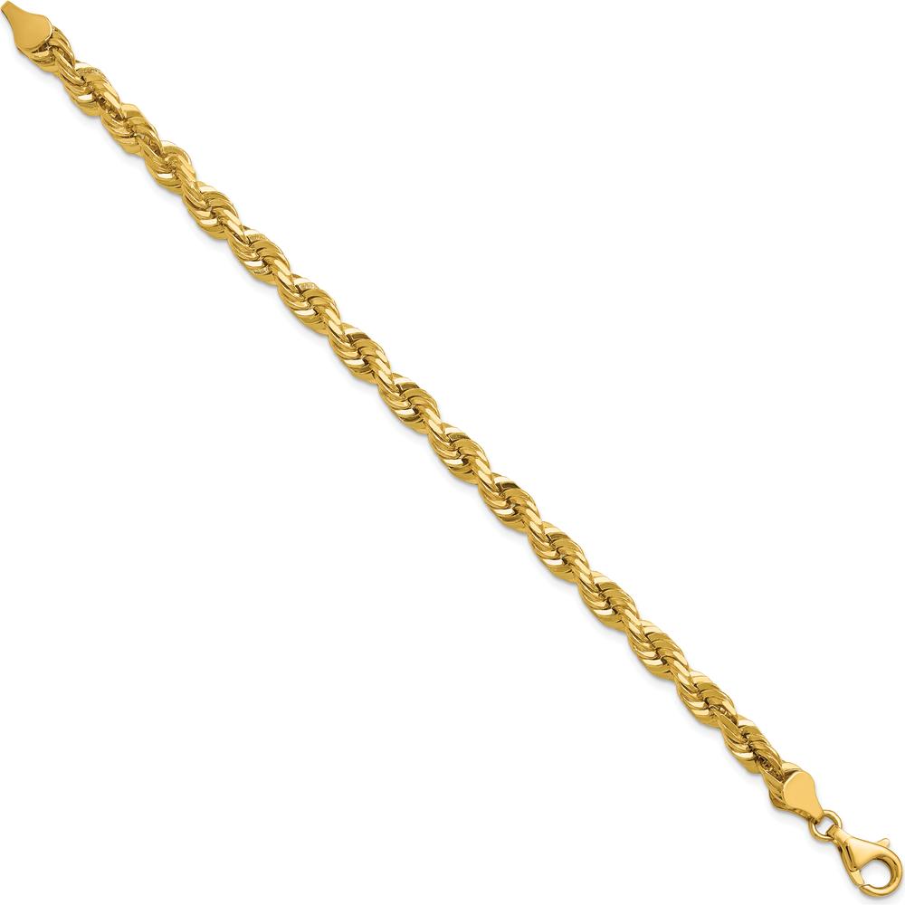 14K Yellow Gold 9" Diamond-Cut Rope Chain Bracelet with Fancy Lobster Clasp - 5.5mm Width