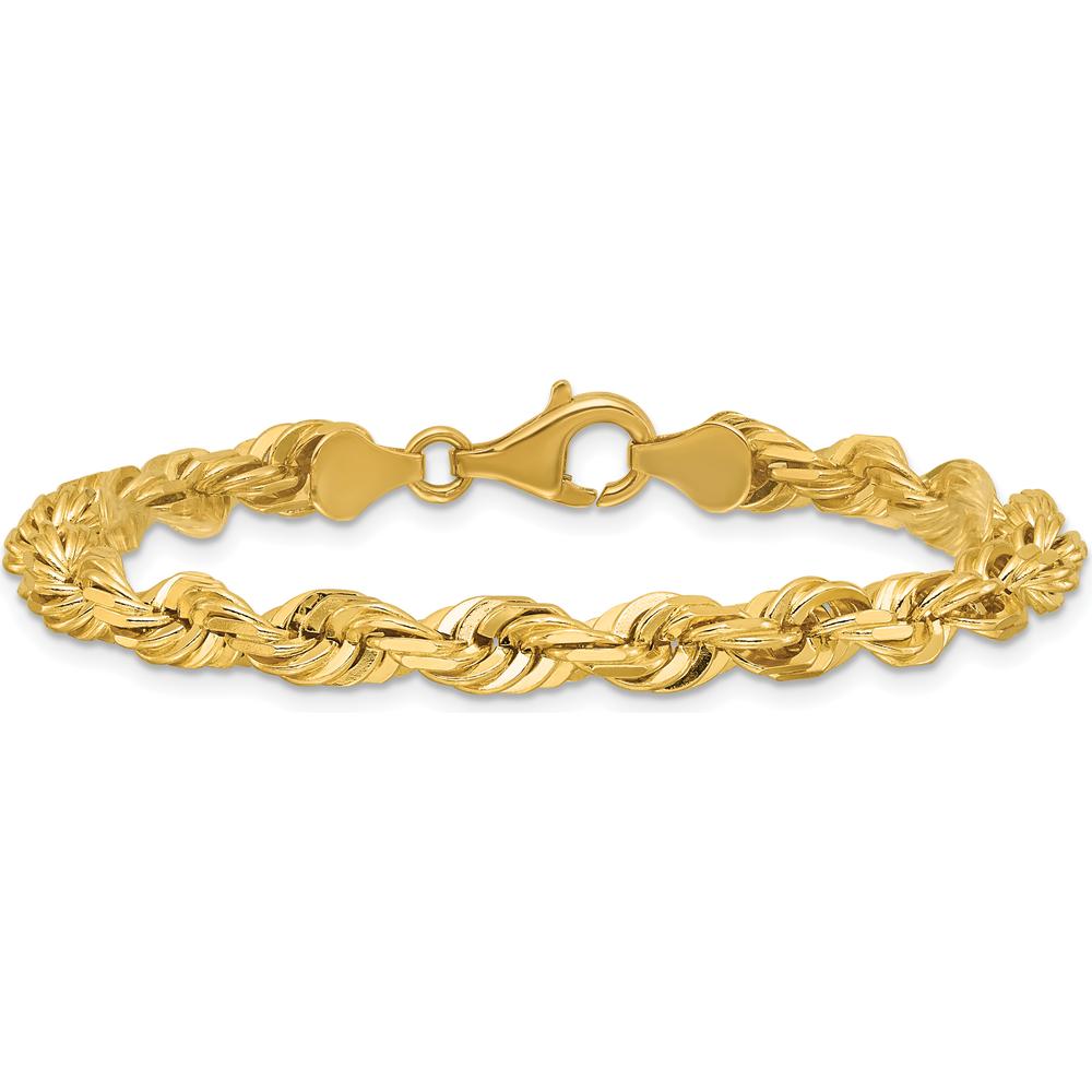 14K Yellow Gold 9" Diamond-Cut Rope Chain Bracelet with Fancy Lobster Clasp - 5.5mm Width