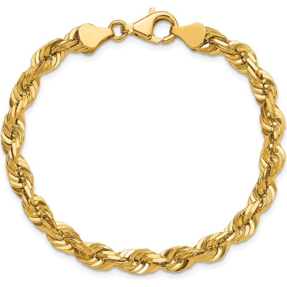 14K Yellow Gold 9" Diamond-Cut Rope Chain Bracelet with Fancy Lobster Clasp - 5.5mm Width
