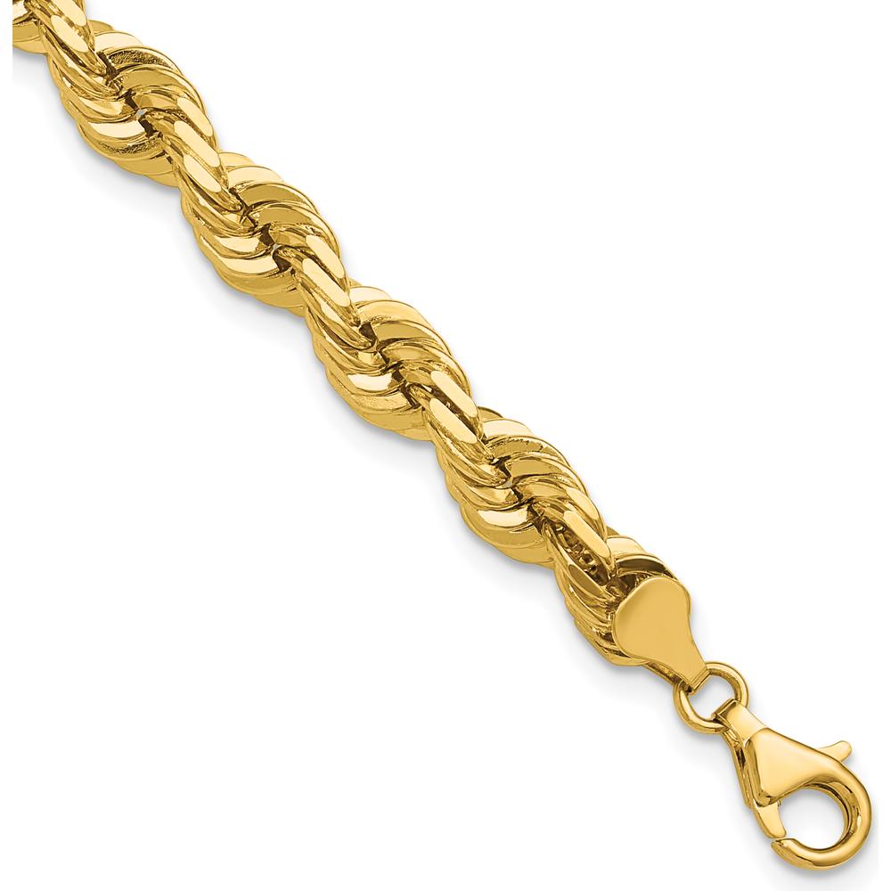 14K Yellow Gold 9" Diamond-Cut Rope Chain Bracelet with Fancy Lobster Clasp - 7mm Width
