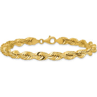 14K Yellow Gold 9" Diamond-Cut Rope Chain Bracelet with Fancy Lobster Clasp - 7mm Width