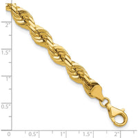 14K Yellow Gold 9" Diamond-Cut Rope Chain Bracelet with Fancy Lobster Clasp - 7mm Width