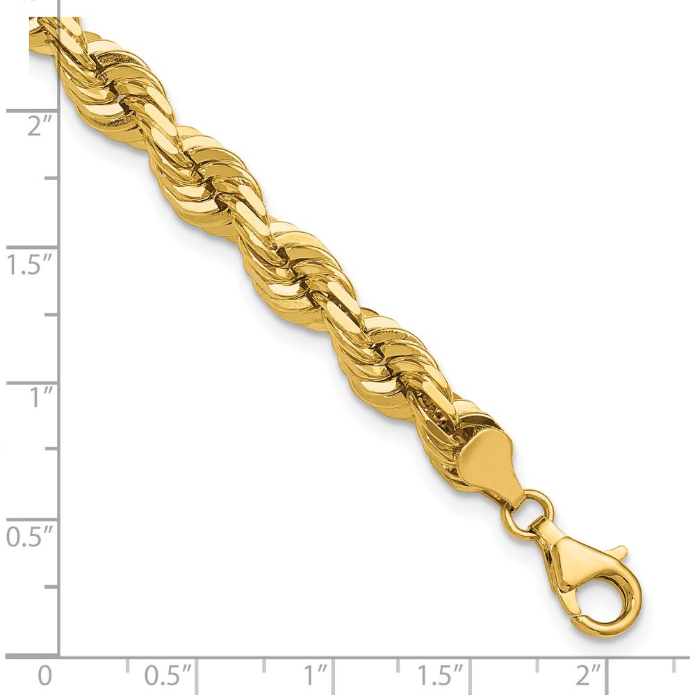 14K Yellow Gold 9" Diamond-Cut Rope Chain Bracelet with Fancy Lobster Clasp - 7mm Width