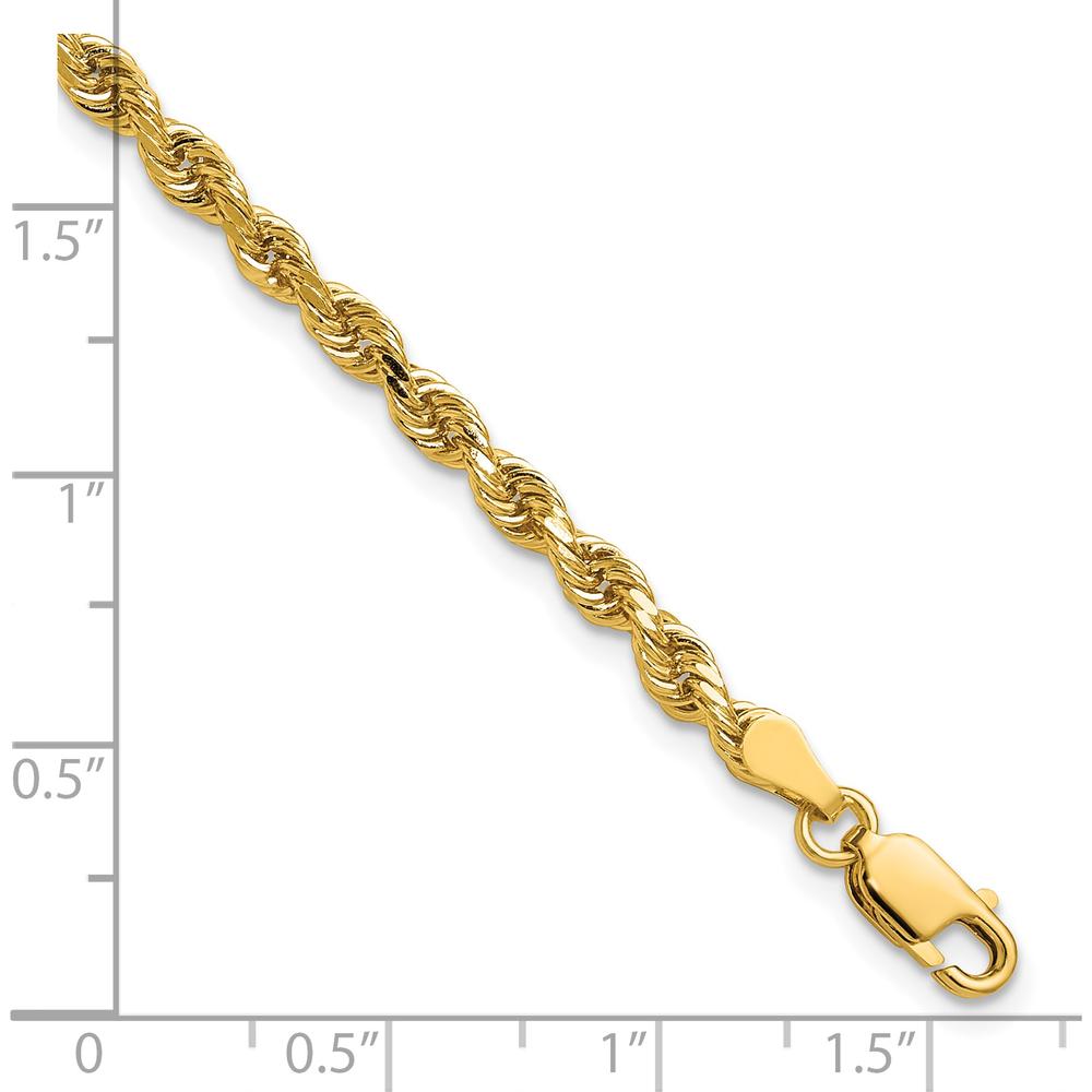 14K Yellow Gold 9" Diamond-Cut Rope Chain Bracelet with Lobster Clasp - 3.25mm