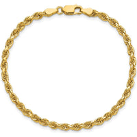 14K Yellow Gold 9" Diamond-Cut Rope Chain Bracelet with Lobster Clasp - 3.25mm