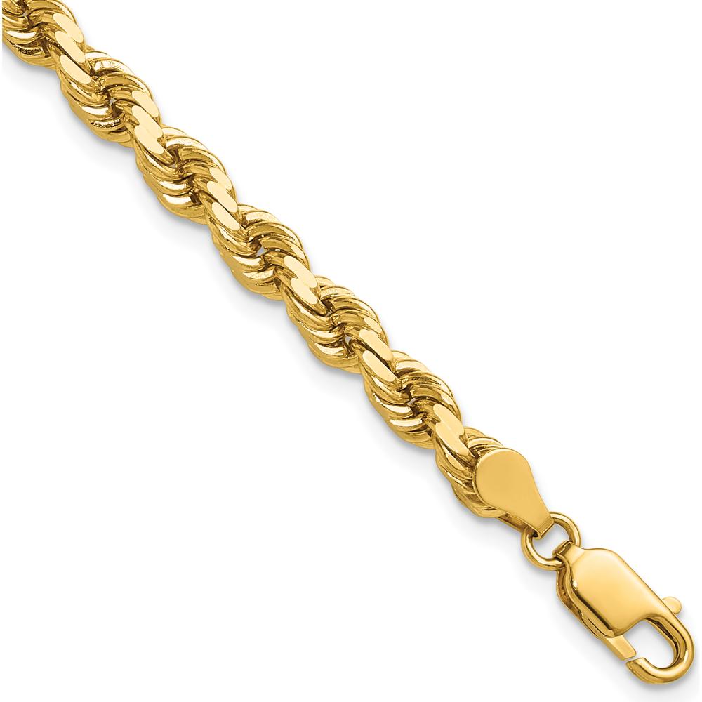 14K Yellow Gold 9" Diamond-Cut Rope Chain Bracelet with Lobster Clasp - 4.5mm Solid Handmade Link