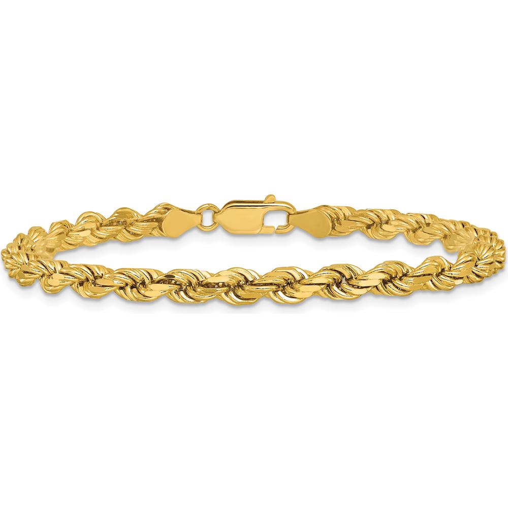 14K Yellow Gold 9" Diamond-Cut Rope Chain Bracelet with Lobster Clasp - 4.5mm Solid Handmade Link