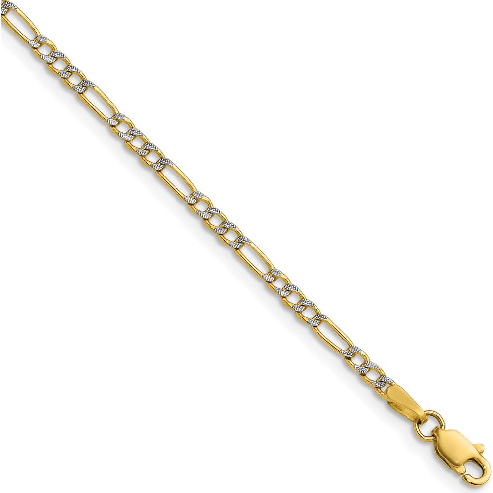 14K Yellow Gold 9" Figaro Anklet with Rhodium Accents by Oro Pregiato