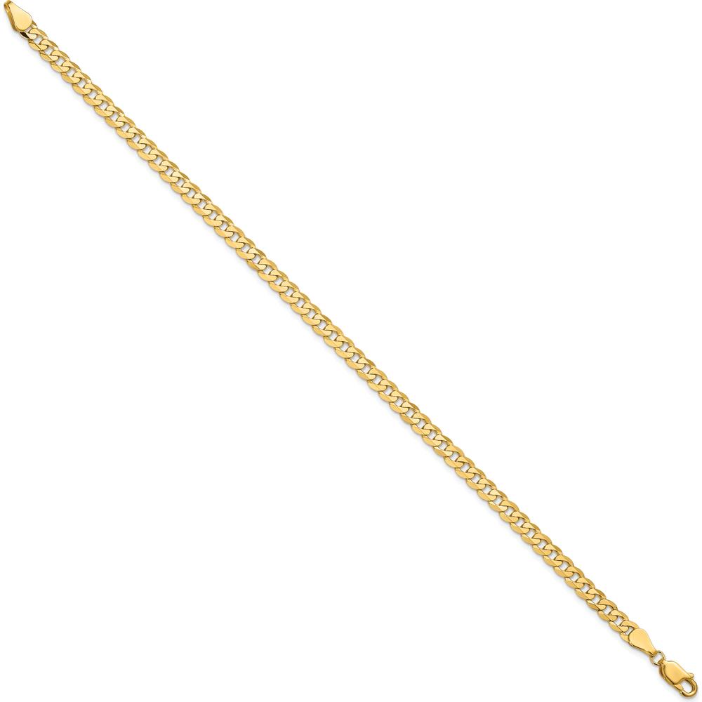 14K Yellow Gold 9" Flat Beveled Curb Chain Bracelet - 4.75mm Width by Oro Pregiato