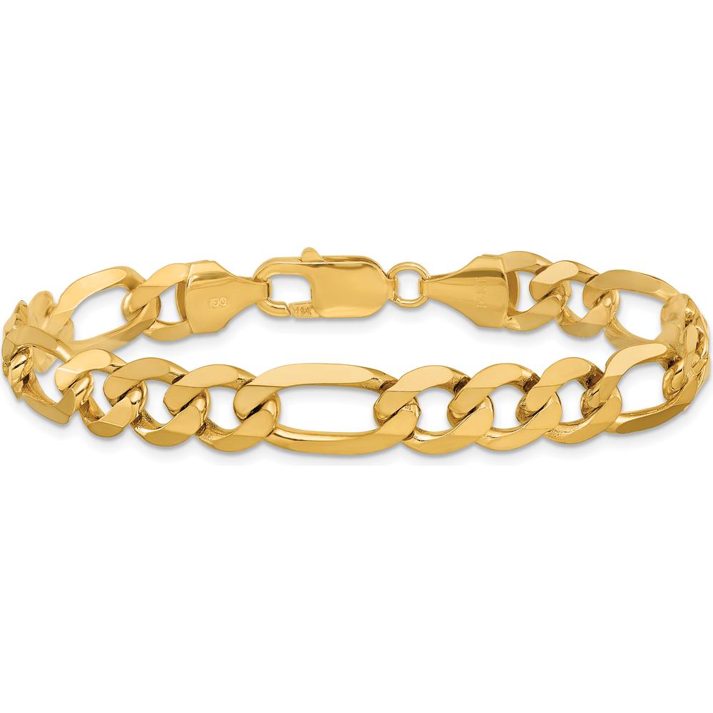 14K Yellow Gold 9" Flat Figaro Chain Bracelet - 8.75mm Width, Solid Gold Design by Oro Pregiato