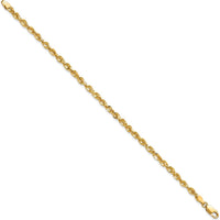 14K Yellow Gold 9-inch Diamond-Cut Rope Chain Bracelet - 4mm Width with Lobster Clasp by Oro Pregiato