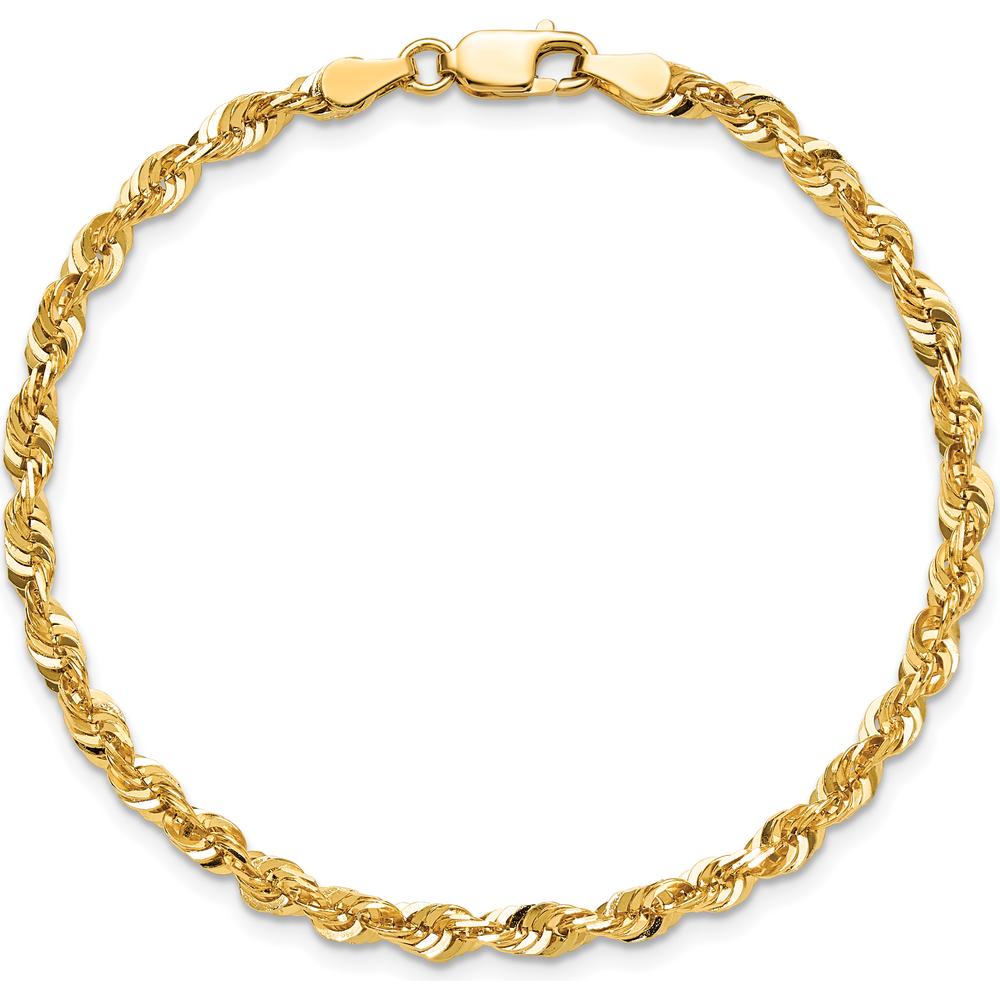 14K Yellow Gold 9-inch Diamond-Cut Rope Chain Bracelet - 4mm Width with Lobster Clasp by Oro Pregiato