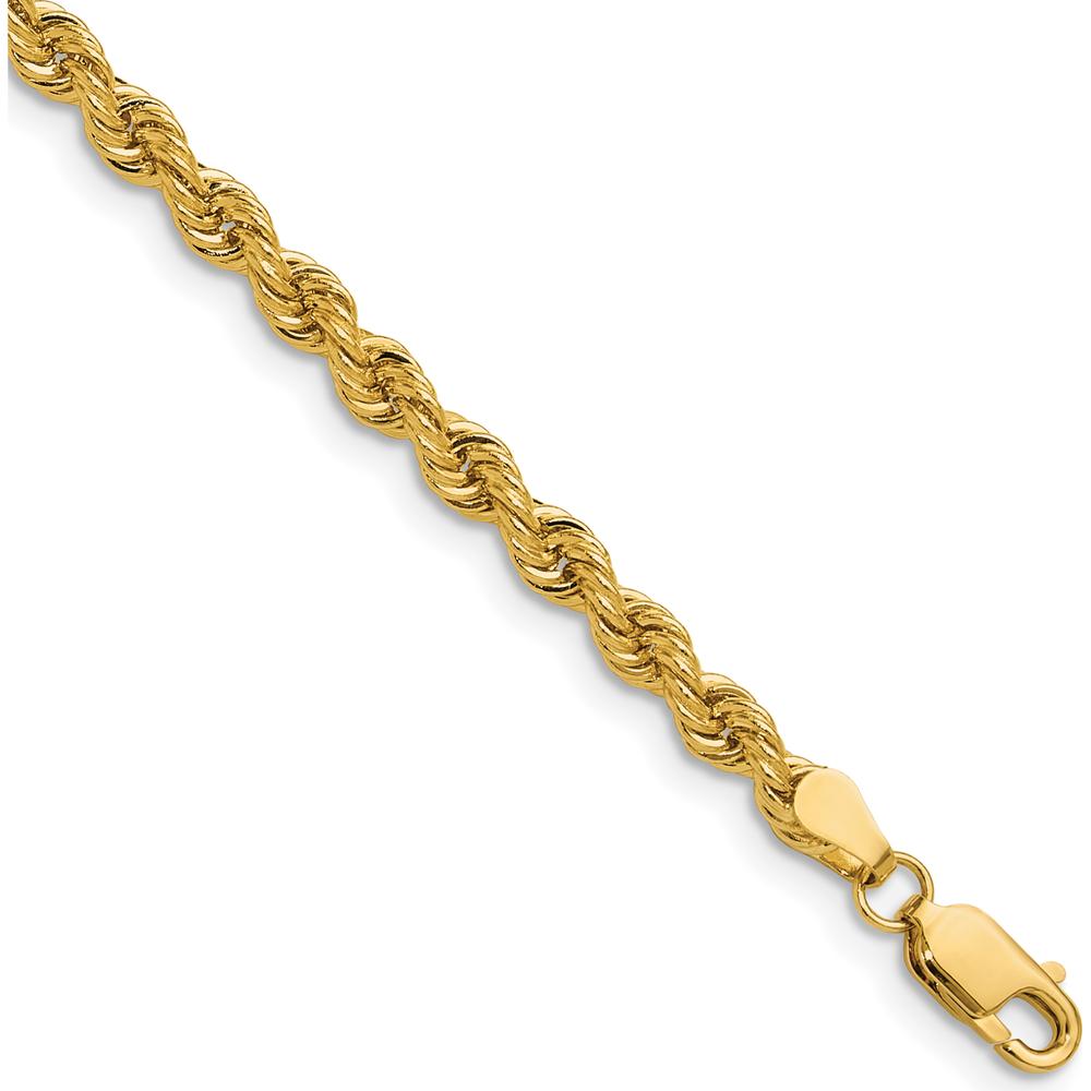 14K Yellow Gold 9" Regular Rope Anklet Chain - 3.8mm Width