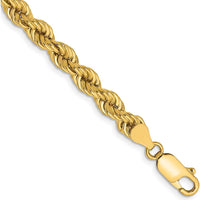 14K Yellow Gold 9" Regular Rope Chain Bracelet - 5mm Width with Lobster Clasp