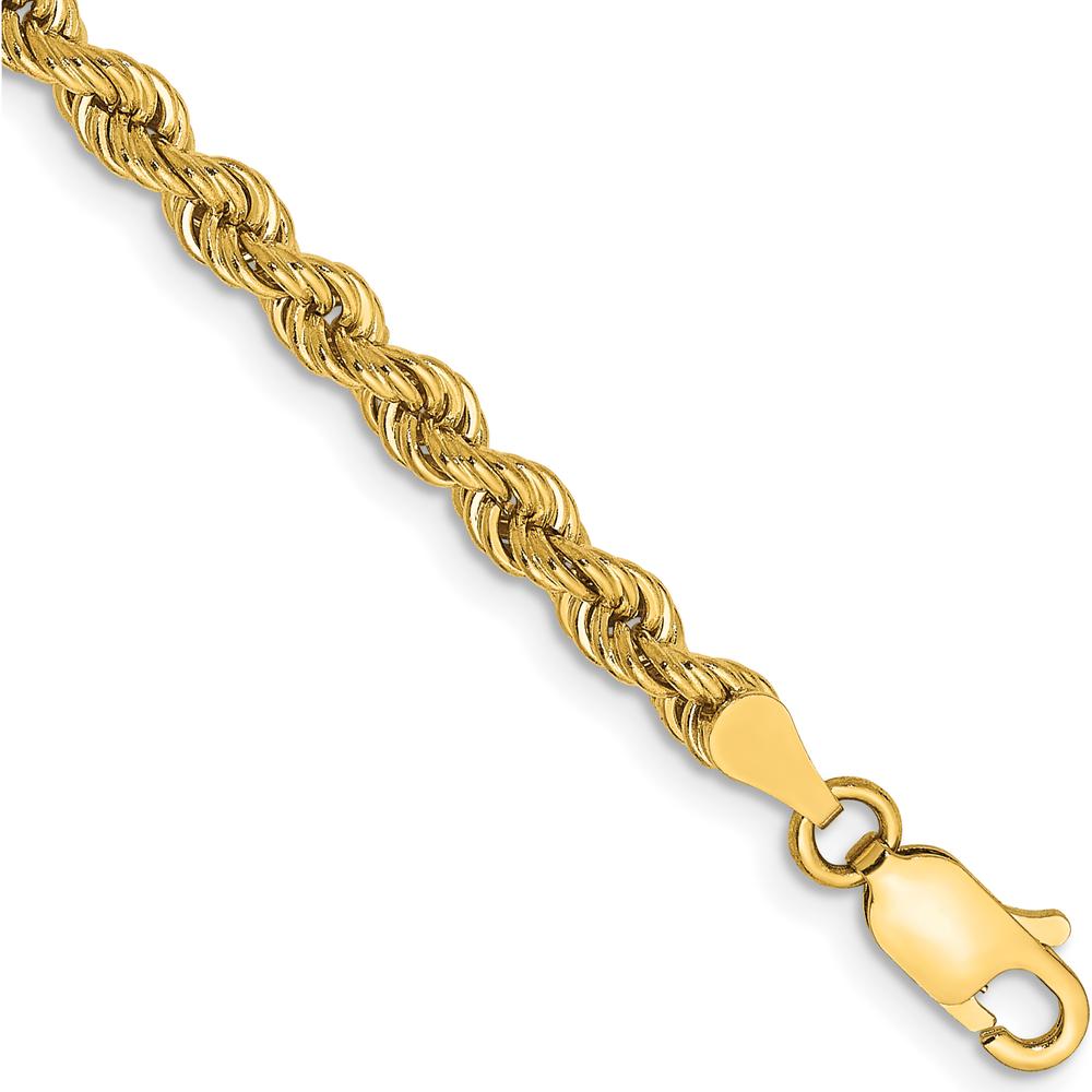14K Yellow Gold 9" Rope Anklet with Lobster Clasp - 3.65mm Solid Polished Chain