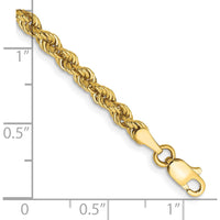 14K Yellow Gold 9" Rope Chain Anklet with Lobster Clasp - 3mm Width