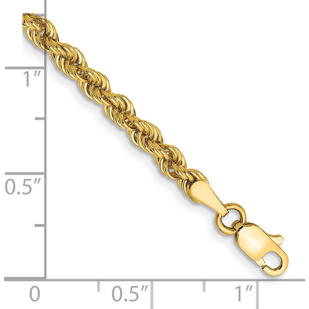 14K Yellow Gold 9" Rope Chain Anklet with Lobster Clasp - 3mm Width