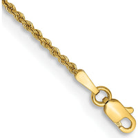 14K Yellow Gold 9" Rope Chain Anklet with Polished Finish and Lobster Clasp - 1.5mm