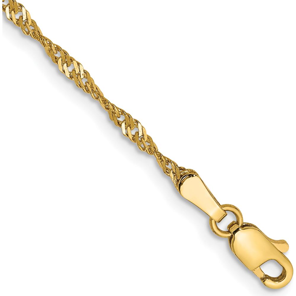 14K Yellow Gold 9" Singapore Chain Anklet with Lobster Clasp by Oro Pregiato