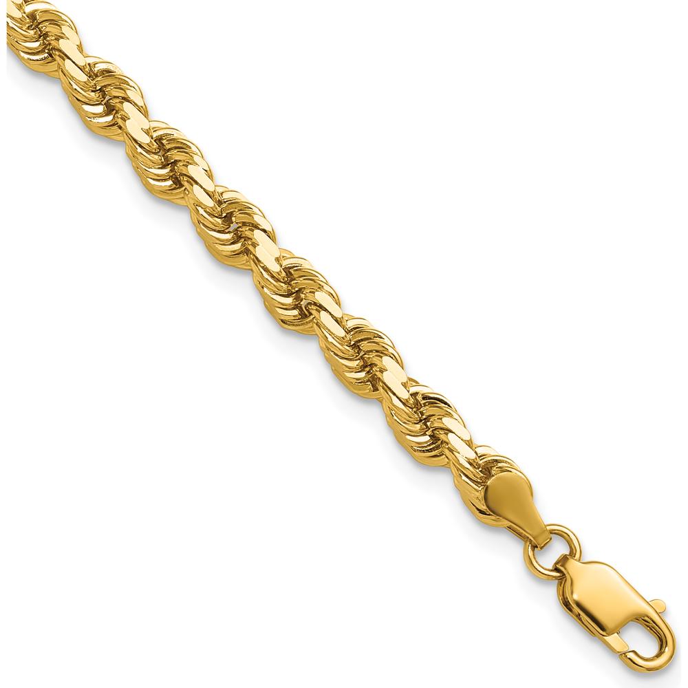 14K Yellow Gold 9" Solid Diamond-Cut Rope Chain Bracelet with Lobster Clasp - 4.25mm