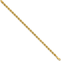 14K Yellow Gold 9" Solid Diamond-Cut Rope Chain Bracelet with Lobster Clasp - 4.25mm
